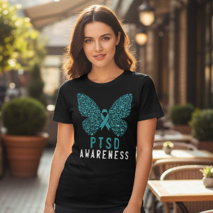 PTSD Awareness Teal Ribbon Butterfly Tri-Blend Shirt