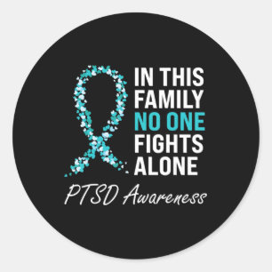 PTSD Awareness Teal Ribbon Classic Round Sticker