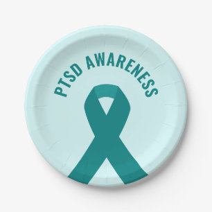 PTSD Awareness Teal Ribbon Paper Plate