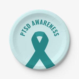 PTSD Awareness Teal Ribbon Paper Plate