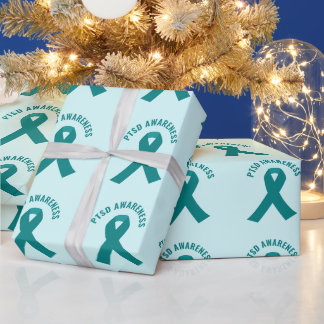 PTSD Awareness Teal Ribbon Wrapping Paper