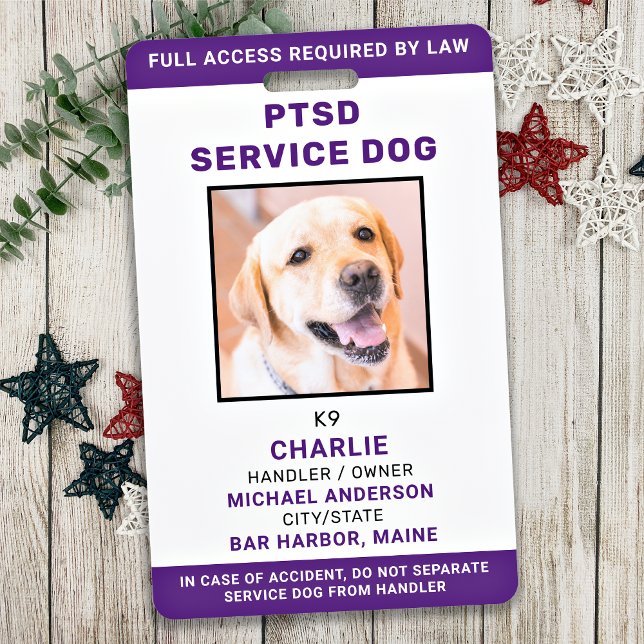 PTSD Service Dog Personalised Simple Photo ID ID Badge (Creator Uploaded)