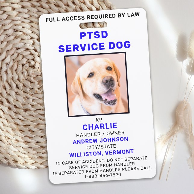 PTSD Service Dog Photo ID Badge (Creator Uploaded)