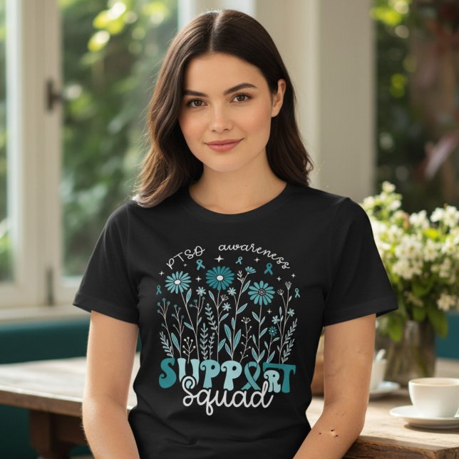 PTSD Support Squad Teal Wildflowers Tri-Blend Shirt (Creator Uploaded)