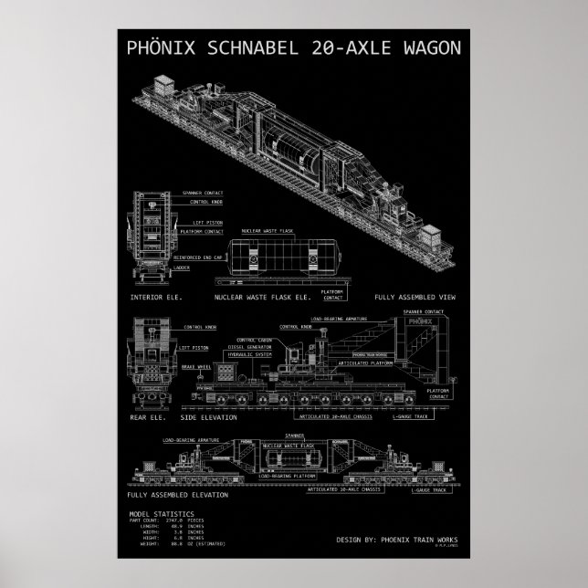 PTW Large Size Schnabel Train Wagon "Blueprint" Poster (Front)