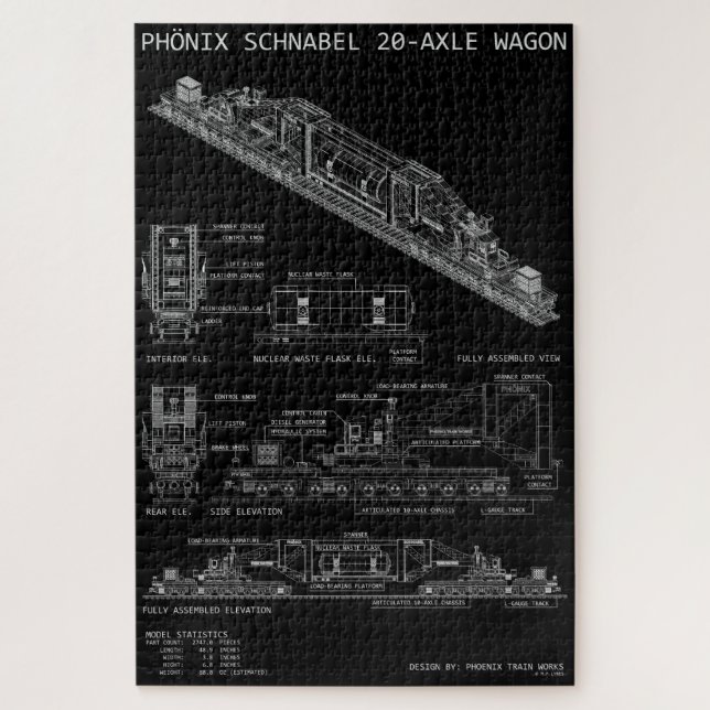 PTW Schnabel Train Wagon "Blueprint" Large Jigsaw Puzzle (Vertical)