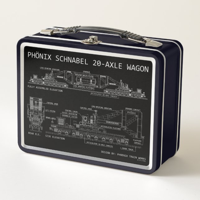 PTW Schnabel Train Wagon Technical "Blueprint" Metal Lunch Box (Front)