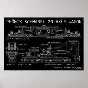 PTW Schnabel Train Wagon Technical "Blueprint" Poster
