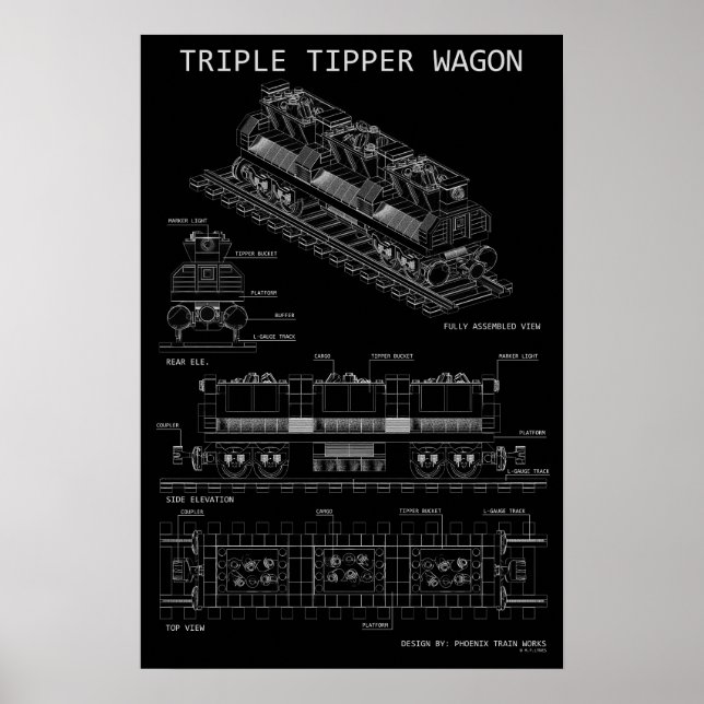 PTW Triple Tipper Wagon "Blueprint" Sizes Optional Poster (Front)