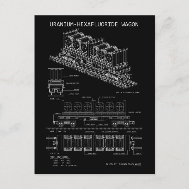PTW Uranium Hexafluoride Wagon "Blueprint" Postcard (Front)