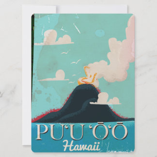 Puʻu ʻŌʻō volcano vintage Hawaii travel poster Invitation