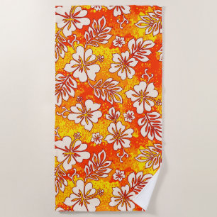 Pua Aloha Hawaiian Heart Shaped Hibiscus Orange Beach Towel