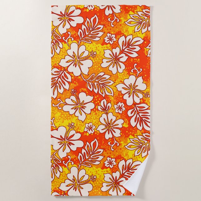 Pua Aloha Hawaiian Heart Shaped Hibiscus Orange Beach Towel (Front)
