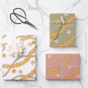Puakenikeni Lei Wrapping Paper Flat Sheet Set of 3