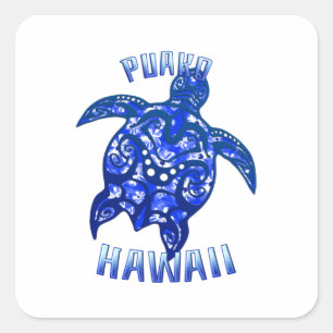 Puako Hawaii Vacation Tribal Turtle Square Sticker