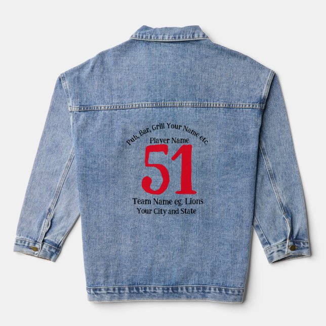 Pub Bar Grill Name Number Your Name Barbecue Denim Jacket (Back)