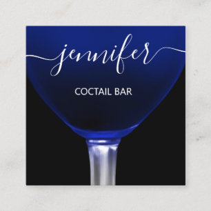 Pub Coctail Blue Navy  Wine Bar Drink Glass Logo Square Business Card