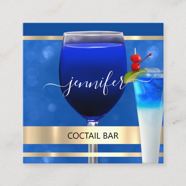 Pub Coctail Wine Bar Drink Restaurant Professional Square Business Card (Front)