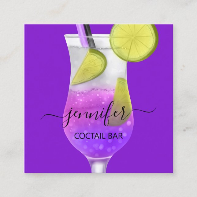 Pub Coctail Wine Bar Drink Smoky Purple Square Business Card (Front)