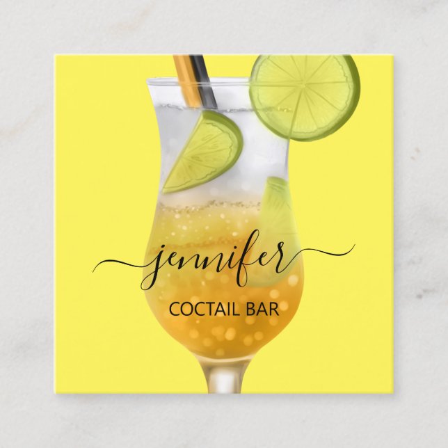 Pub Coctail Wine Bar Drink Yellow Minimalism Square Business Card (Front)