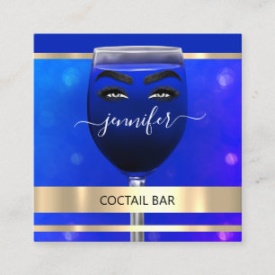 Pub Coctail Wine Bar Drinks Restaurant Blue QRCODE Square Business Card