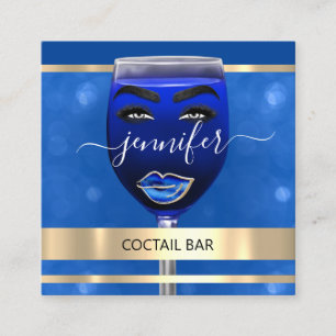 Pub Coctail Wine Bar Drinks Restaurant Blue QRCODE Square Business Card