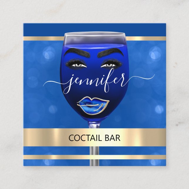 Pub Coctail Wine Bar Drinks Restaurant Blue QRCODE Square Business Card (Front)