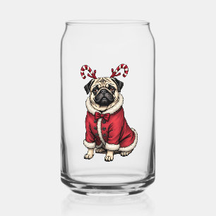 Pub Dog Wearing Santa Suit For Christmas Dog Lover Can Glass