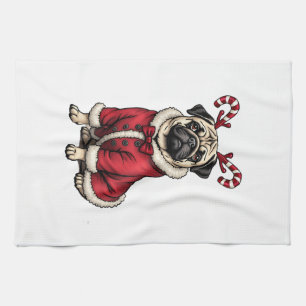 Pub Dog Wearing Santa Suit For Christmas Dog Lover Tea Towel