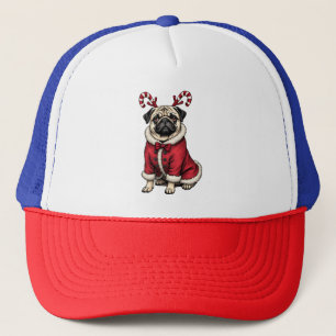 Pub Dog Wearing Santa Suit For Christmas Dog Lover Trucker Hat