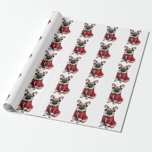 Pub Dog Wearing Santa Suit For Christmas Dog Lover Wrapping Paper