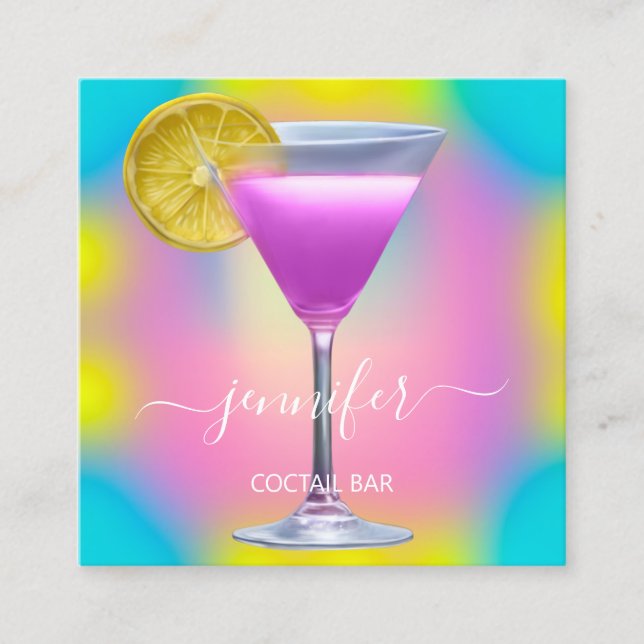 Pub Drinks Bar Restaurant Coctail Logo Pink Square Business Card (Front)