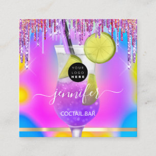 Pub Drinks Bar Restaurant Logo Holograph VIP Square Business Card