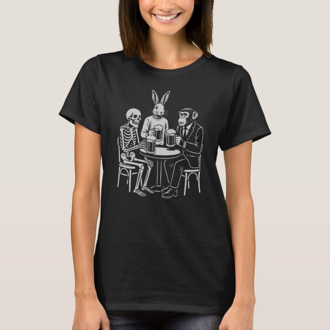 Pub Night Trio: Skeleton Rabbit and monkey T-Shirt (Front)