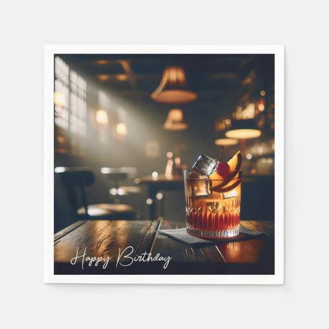 Pub Old Fashioned Drink For Birthday Napkin (Front)