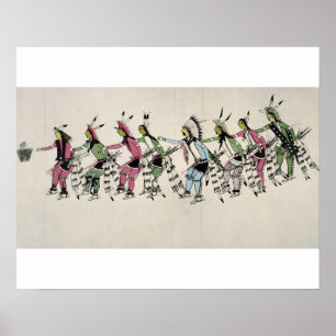 Public dance in honour of the warrior He Dog (ink Poster