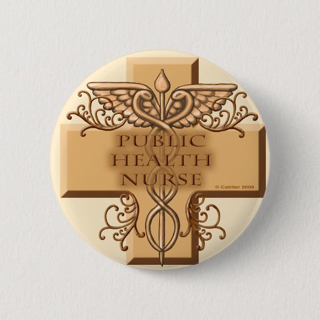 Public Health Nurse Caduceus 6 Cm Round Badge (Front)