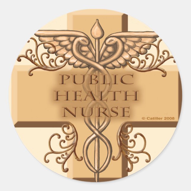 Public Health Nurse Caduceus Classic Round Sticker (Front)
