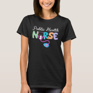 Public Health Nurse Plaid Egg Bunny Love Stethosco T-Shirt
