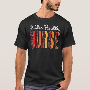 Public Health Nurse Plaid Red Love Heart Stethosco T-Shirt