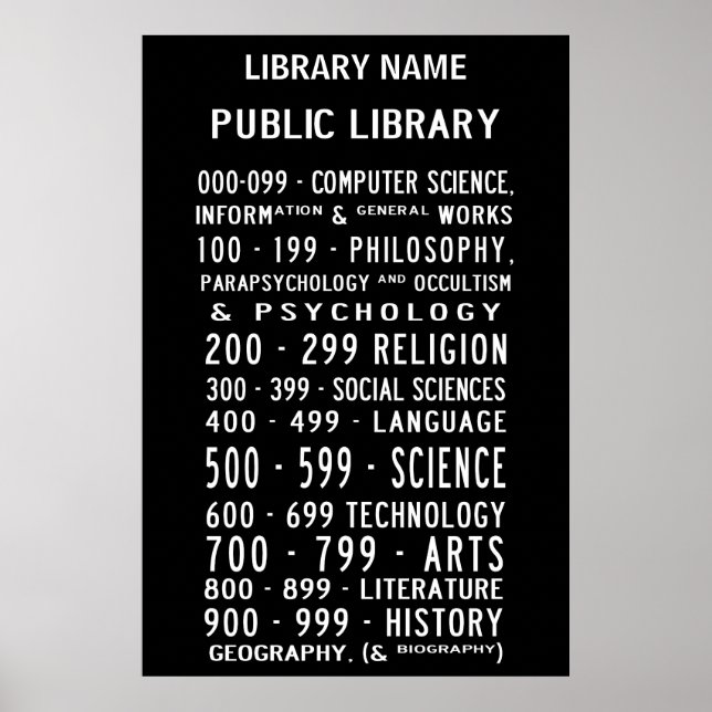 Public Library Dewey Decimal Busroll Poster (Front)