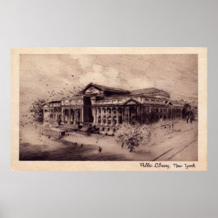 Public Library, New York City Vintage Poster