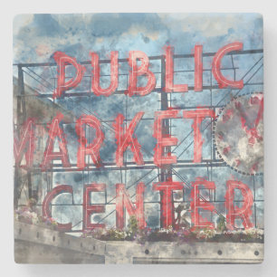 Public Market Centre in Seattle Washington Stone Coaster