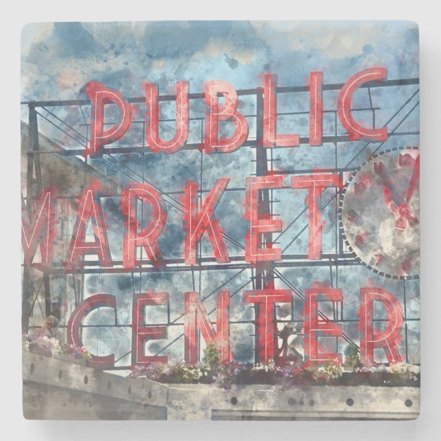 Public Market Centre in Seattle Washington Stone Coaster (Front)