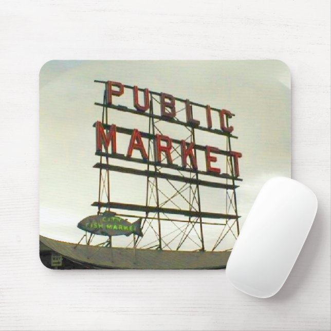 Public Market in Seattle, WA Fish Bowl View Mouse Mat (With Mouse)