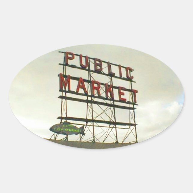 Public Market in Seattle, WA Oval Sticker (Front)