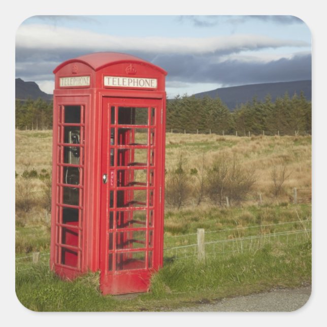 Public Phone Box, Ellishadder, near Staffin, Square Sticker (Front)