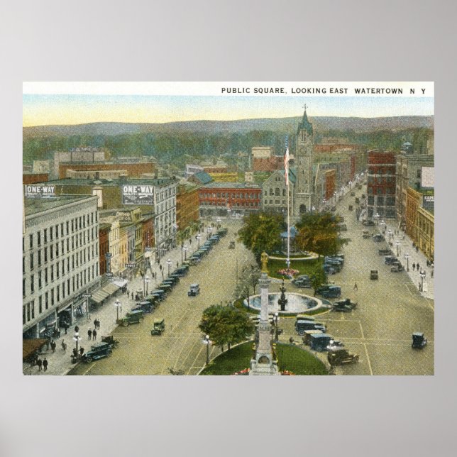Public Square, Watertown NY 1928 Vintage Poster (Front)
