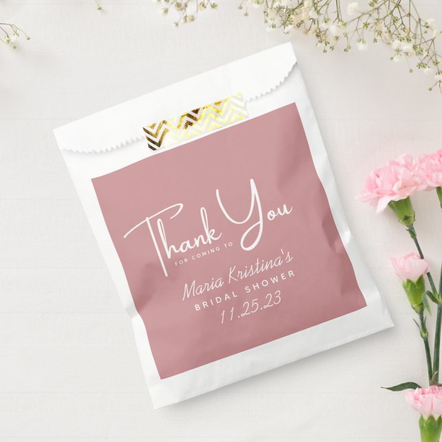 Puce Pink Bridal Shower Thank You Calligraphy Favour Bags (Sealed)