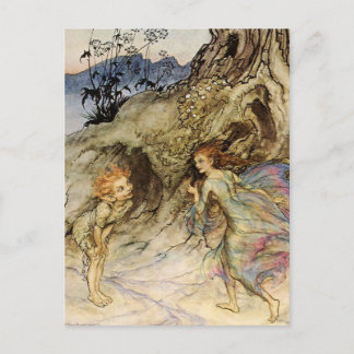 “Puck and a Fairy” Watercolor by Arthur Rackham Postcard